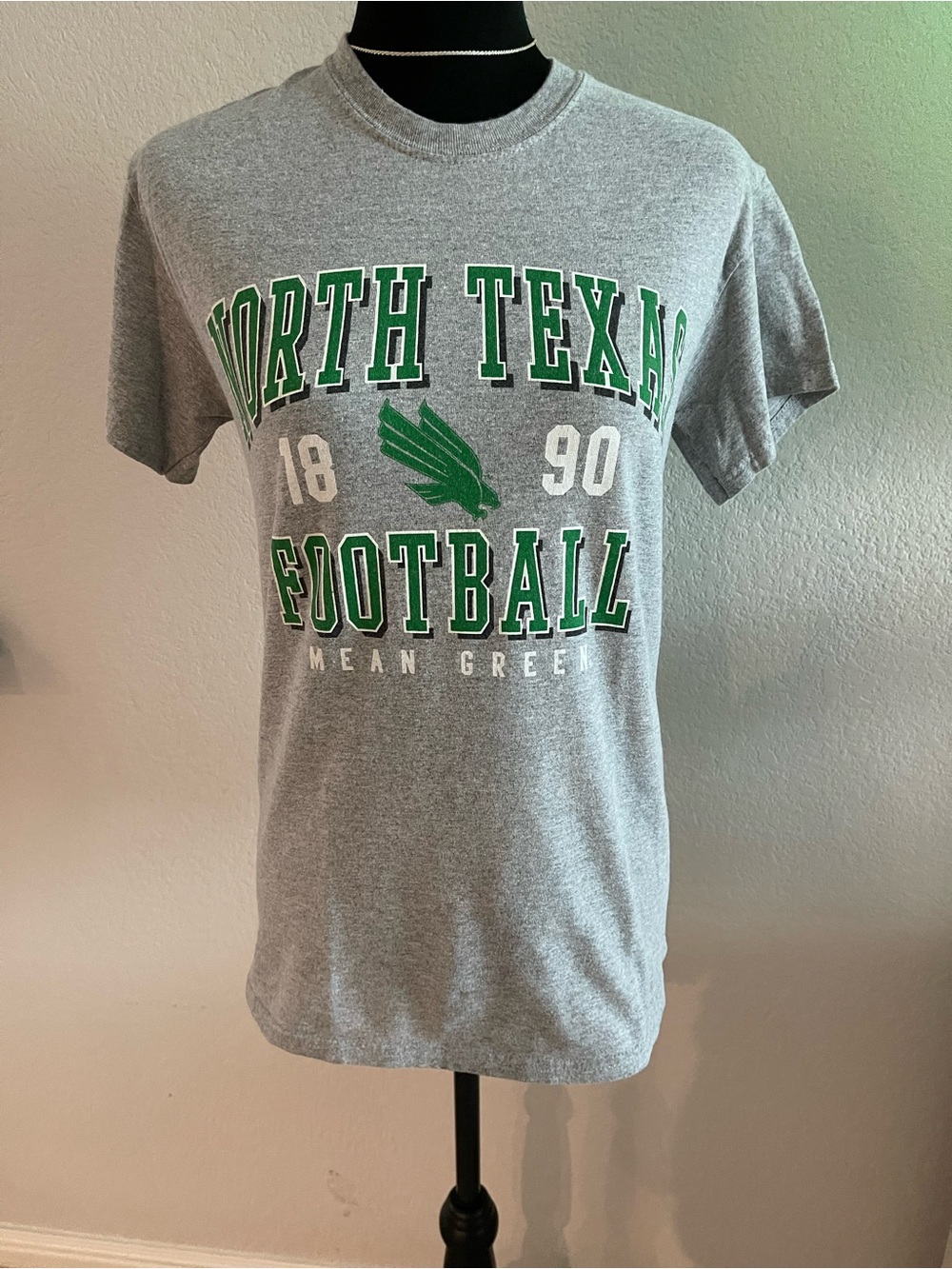 Oura Gray T‑Shirt with Green and White North Texas Football Graphic
